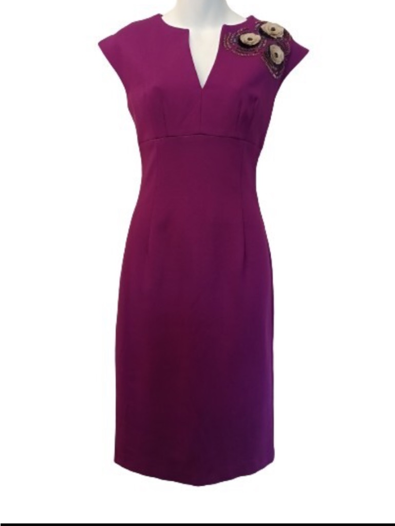 Trina Turk Purple Cap-Sleeve Sheath Dress With Embellished Shoulder